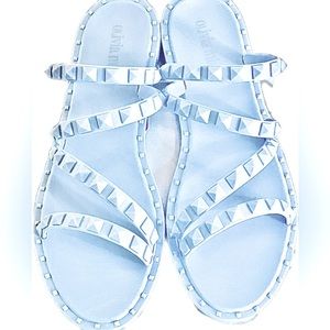 ⭐️JELLY SLIDES ⭐️PYRAMID STUD ACCENTS COLOR:PALE BABY BLUE MULE SLIP ON